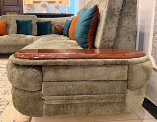 Luxury Velvet L-Shape 7 Seater Corner Sofa Set with Wooden Armrests