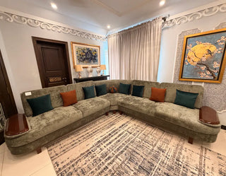 Luxury Velvet L-Shape 7 Seater Corner Sofa Set with Wooden Armrests