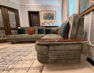 Luxury Velvet L-Shape 7 Seater Corner Sofa Set with Wooden Armrests